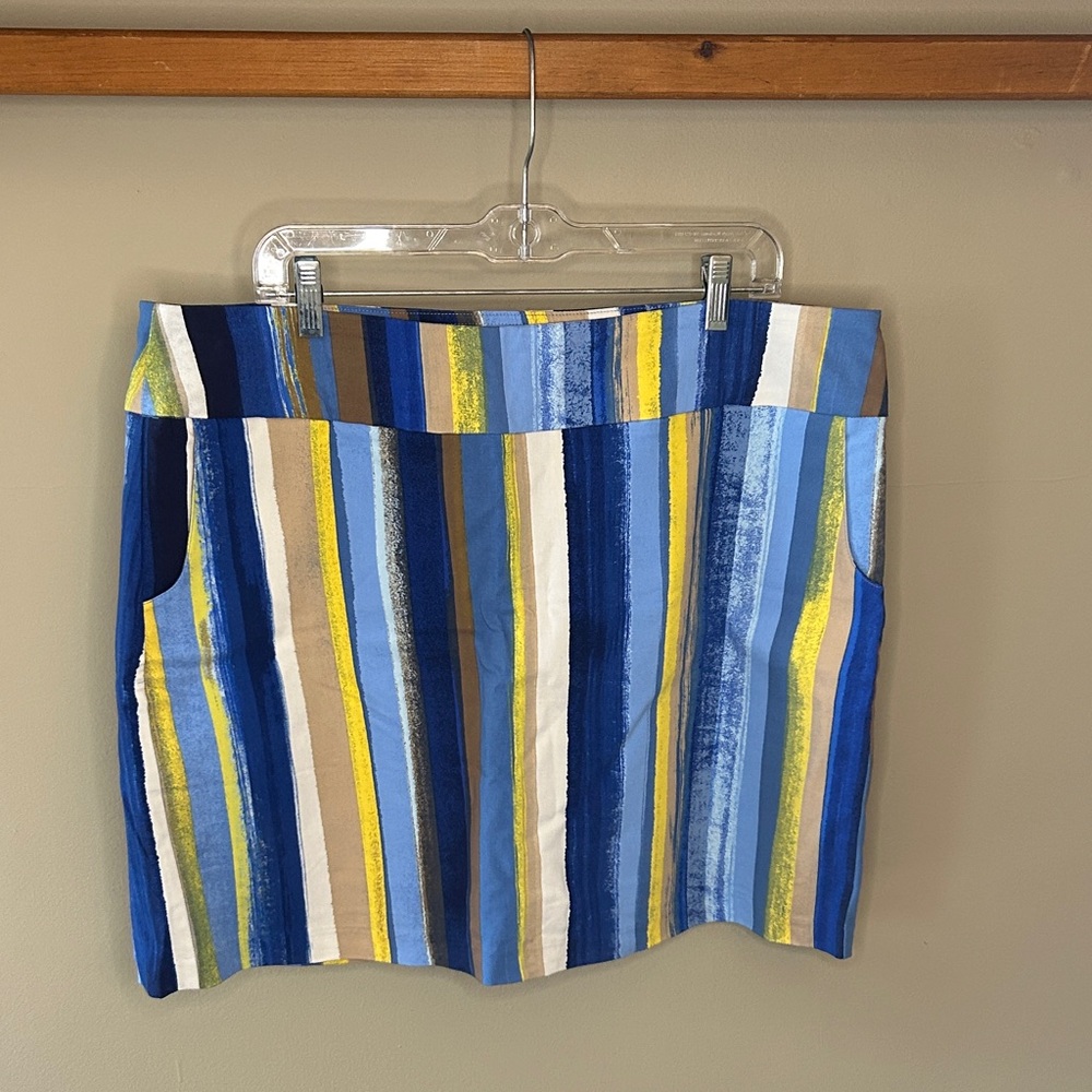 Zac & Rachel Blue, Yellow & Tan Striped Skort